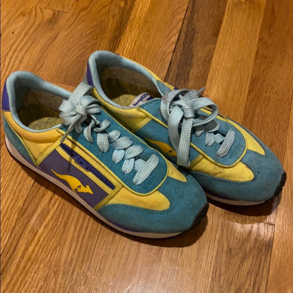 Kangaroos sneakers. Green, yellow purple. Size 8